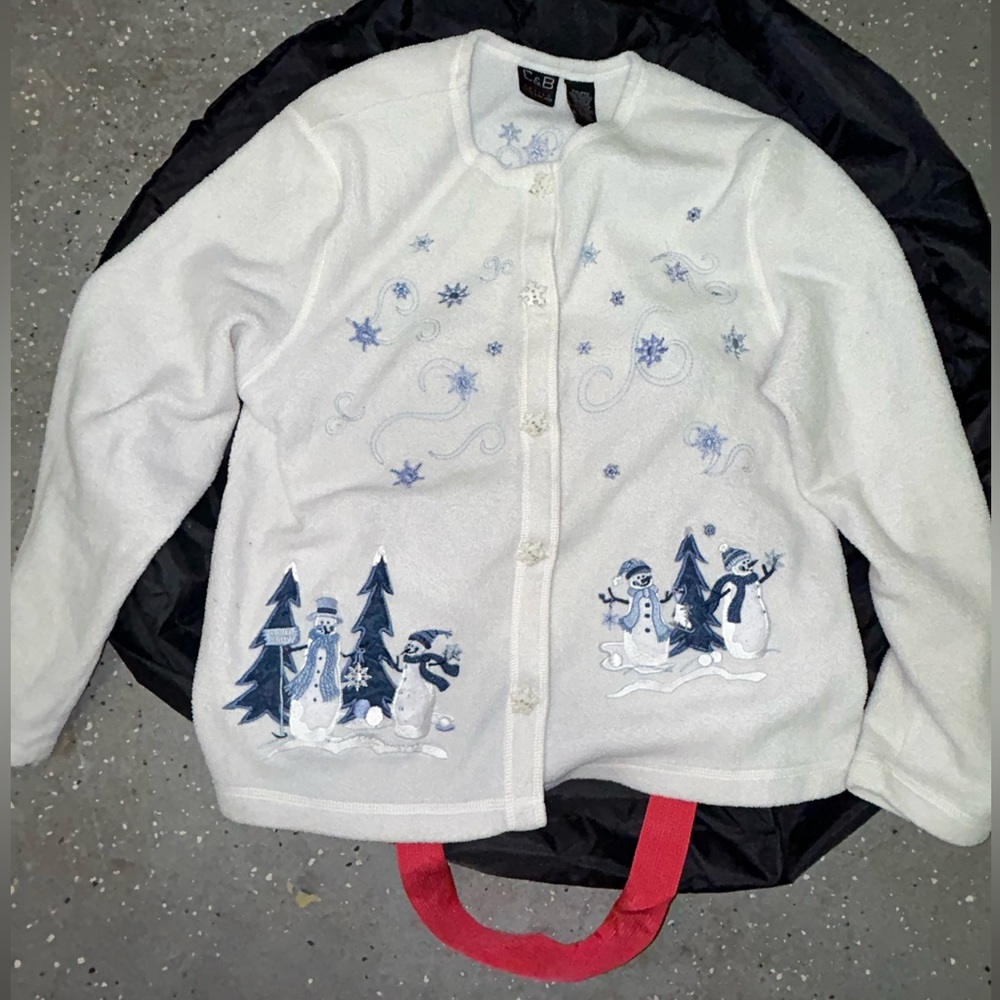 Croft & Barrow White Cardigan with Snowman Design